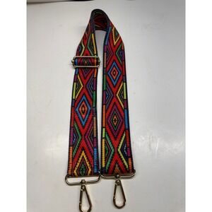 Viv&Lou Multi Color Geometric Woven Guitar Purse Strap Gold Hardware Adjustable